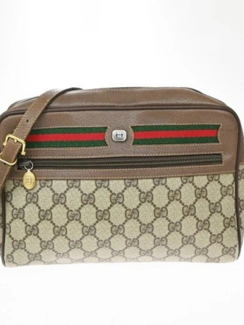 GUCCI GG Web Sherry Line Small Crossbody shoulder Bag PVC leather Brown 69TA759